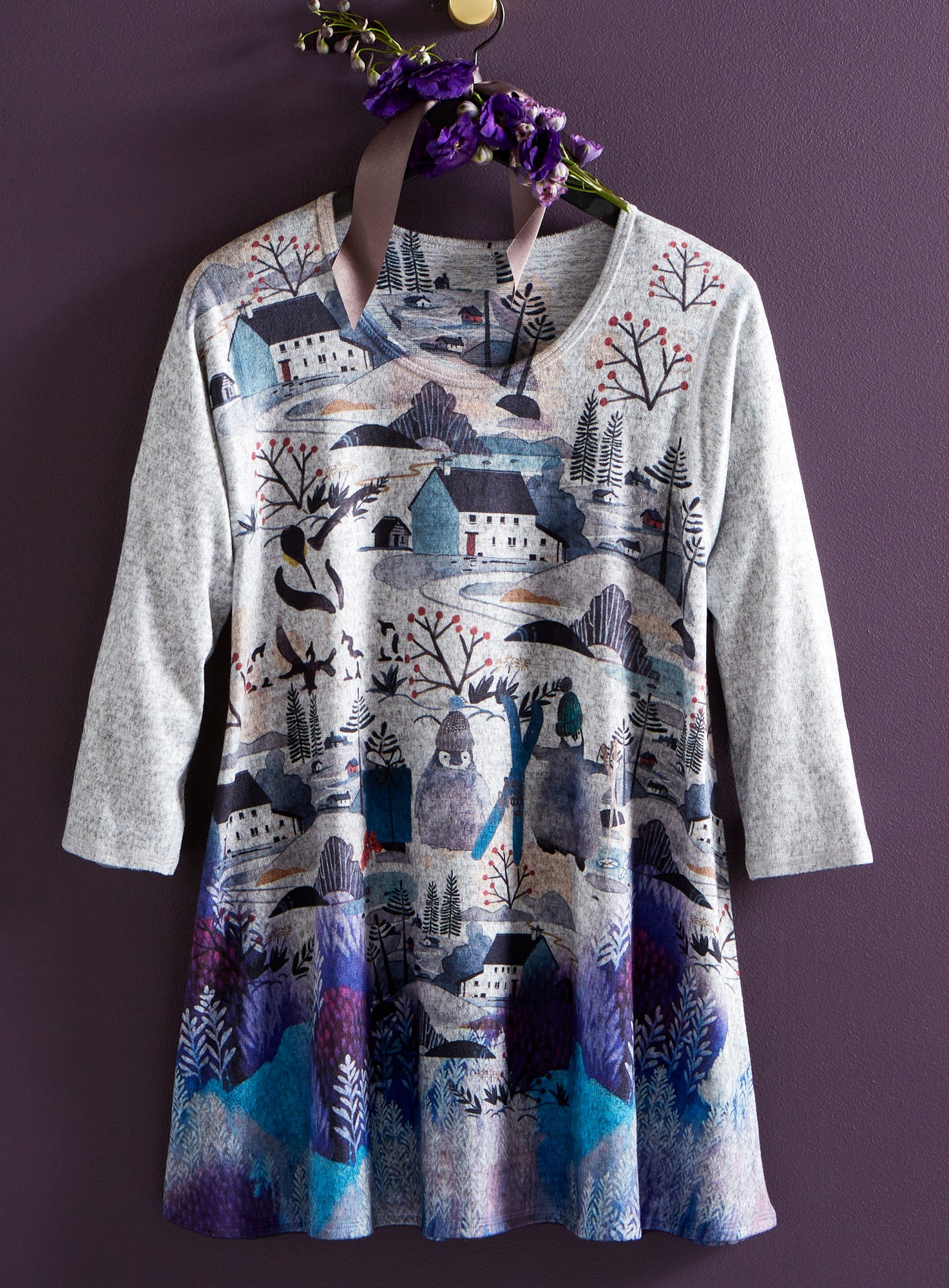 Penguin Village Folk Art Top | Petalura Penguin Village Folk Art Top | Petalura