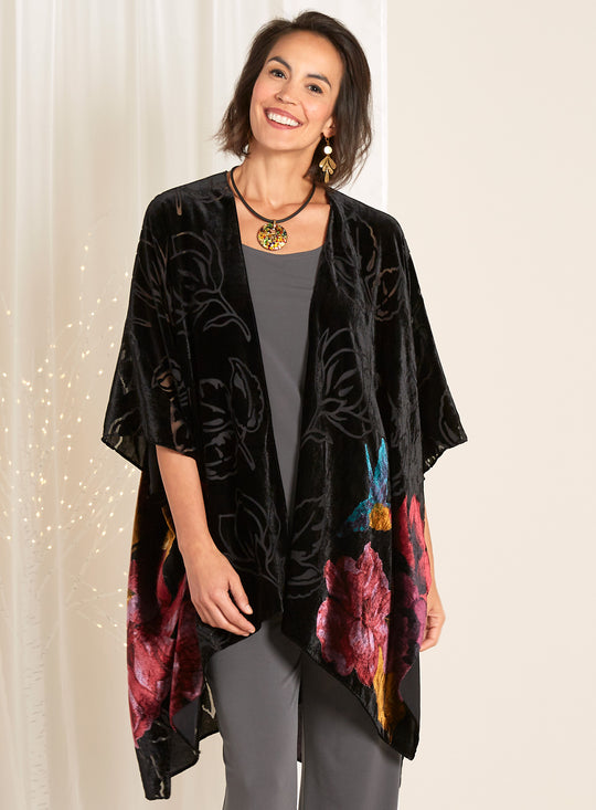 Hummingbird and Hibiscus Burnout Velvet Topper