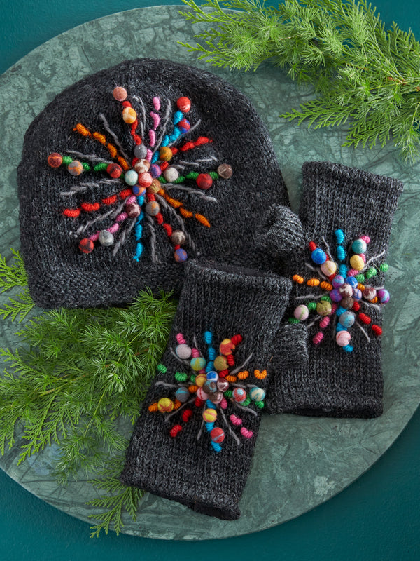 Winter Fireworks Hand-Knit Hat and Handwarmers