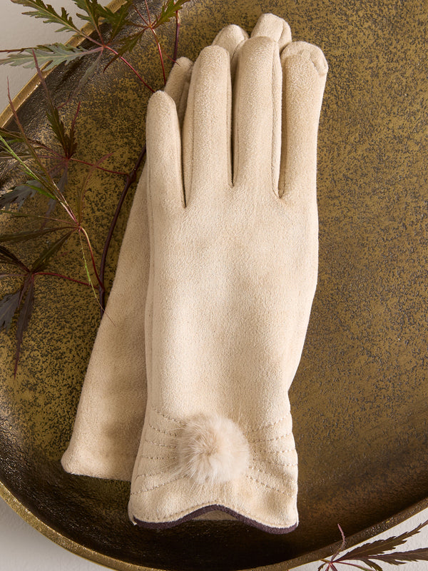 Posh Pom-Pom Faux Microsuede Gloves