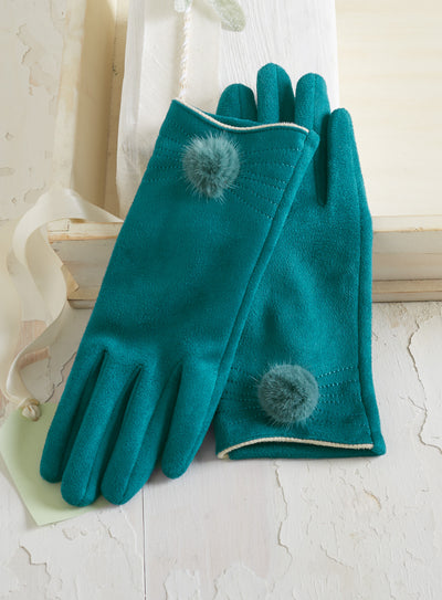Posh Pom-Pom Faux Microsuede Gloves