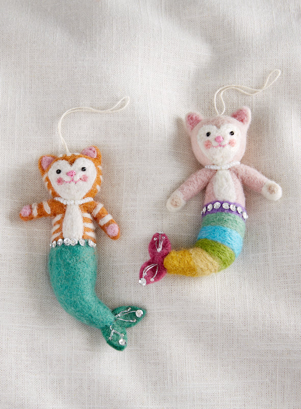 Hand-Felted Purrmaid Ornaments - Set of 2