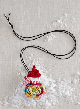 Fabric Snowman Magnetic Pin/Pendant Necklace