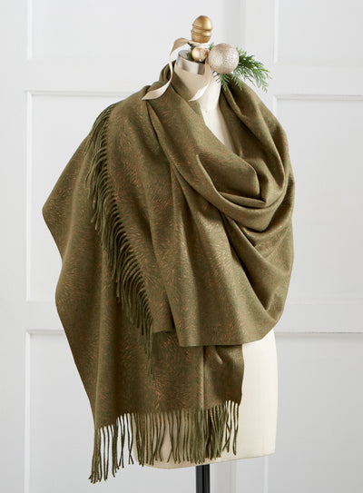 Golden Feather Fringed Scarf