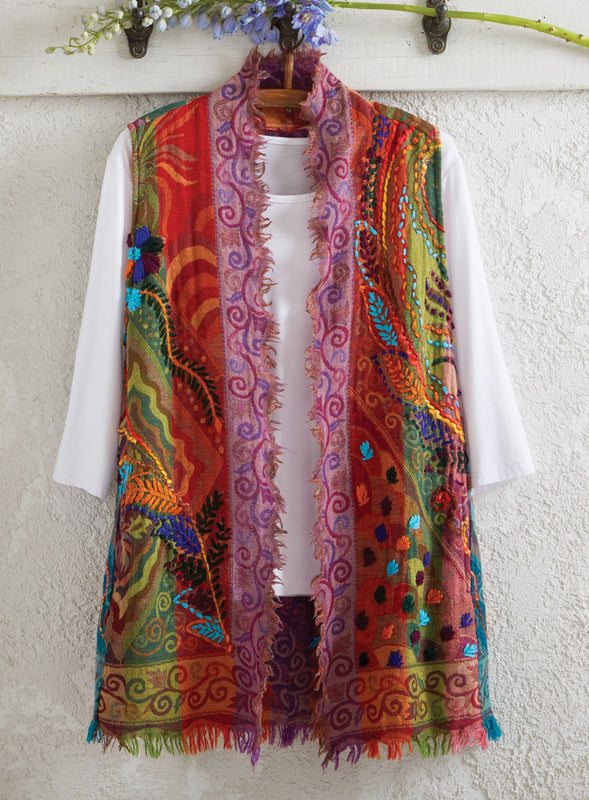 Boho Rainbow Embroidered Vest