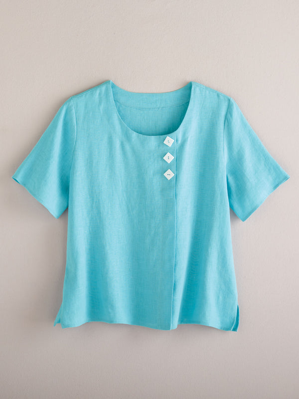 Diamond Button Linen Blouse FINAL SALE (No Returns)