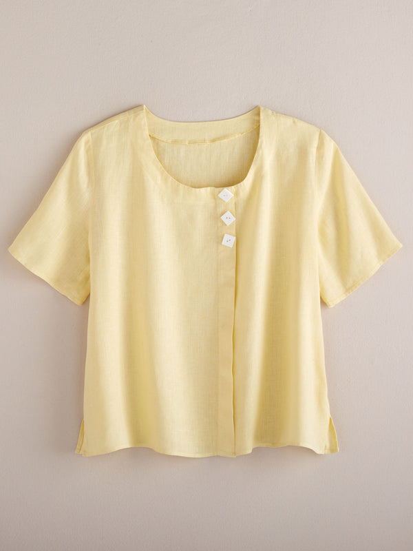 Diamond Button Linen Blouse FINAL SALE (No Returns)