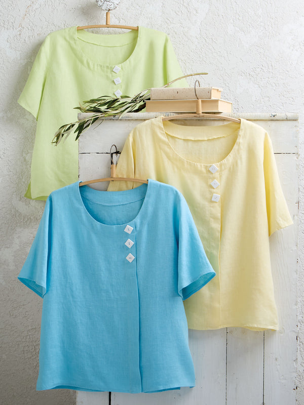 Diamond Button Linen Blouse FINAL SALE (No Returns)