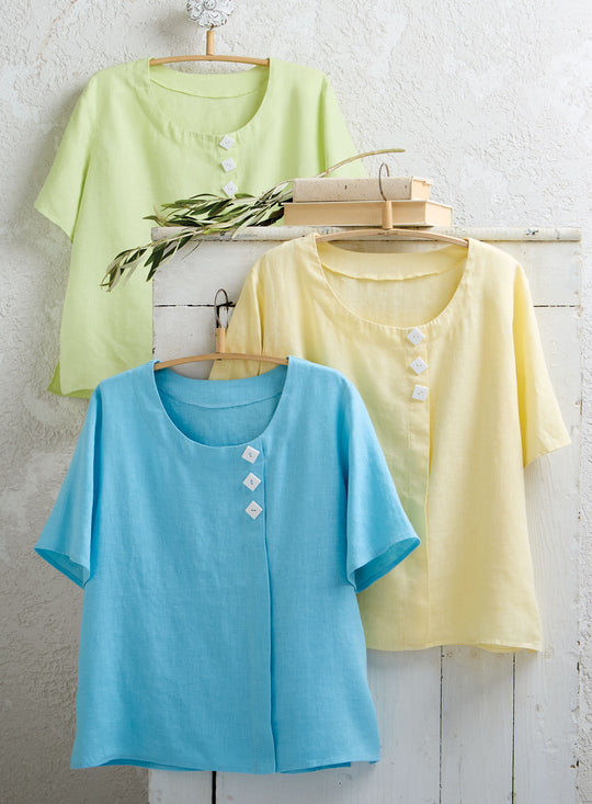 Diamond Button Linen Blouse FINAL SALE (No Returns)