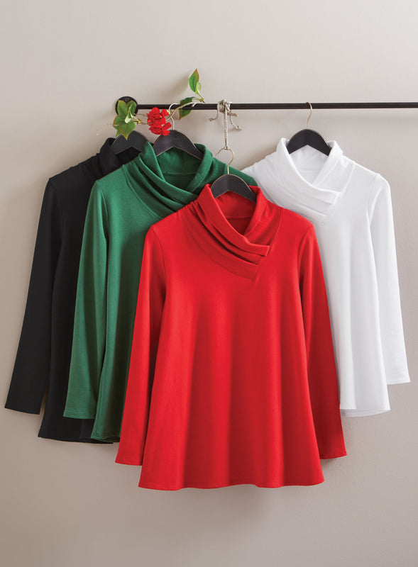 Pleated Crossover Collar Top