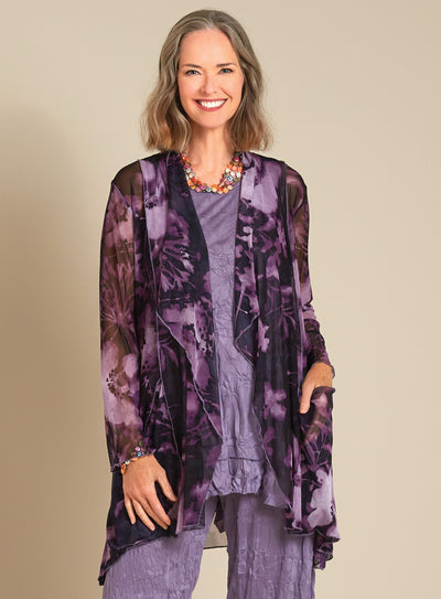 Solar Print Purple Mesh Cardigan