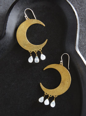 Crescent Moonstone Earrings