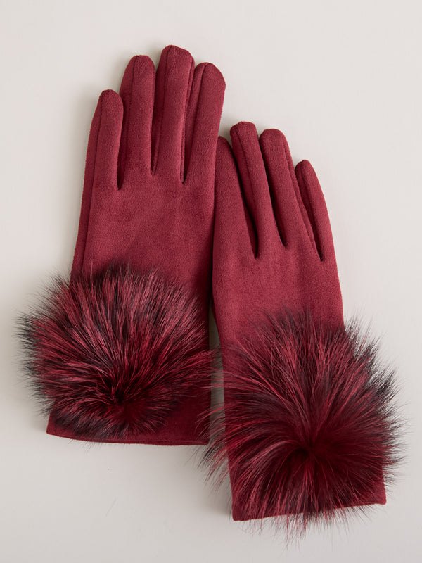 Faux Fur Pom-Pom Touchscreen Gloves