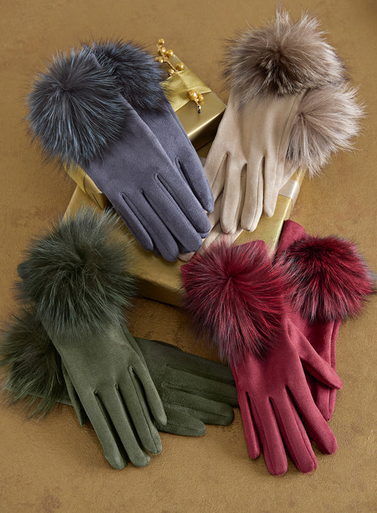 Faux Fur Pom-Pom Touchscreen Gloves