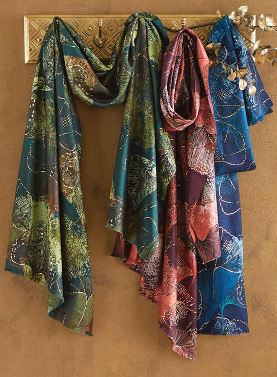 Ginkgo and Gold Reversible Scarf