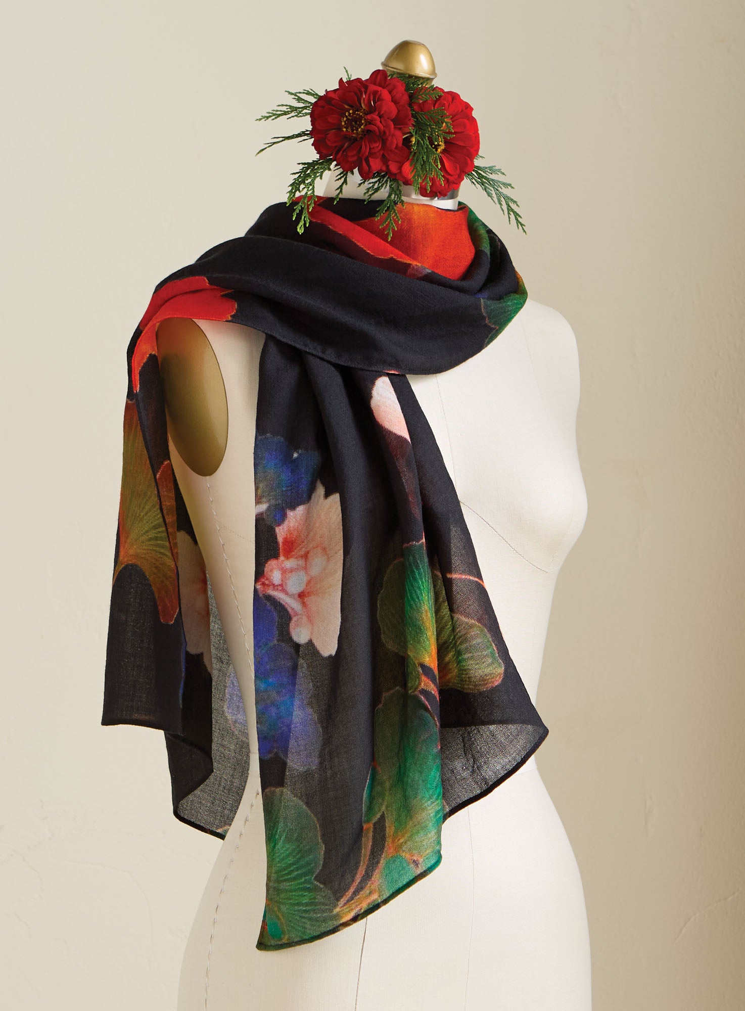 Silk Scarf with deals Ginkgo Leaf print