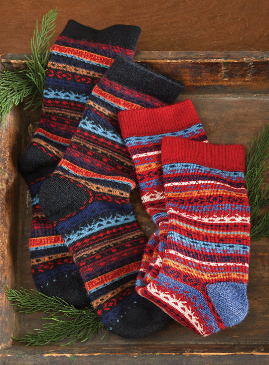 Fair Isle Narrow Stripe Alpaca Socks