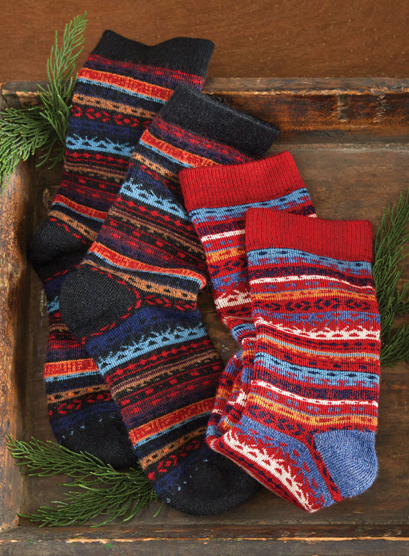 Fair Isle Narrow Stripe Alpaca Socks