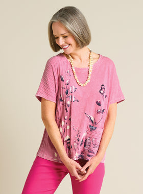 Floralia Pintuck Top - Raspberry Butterfly