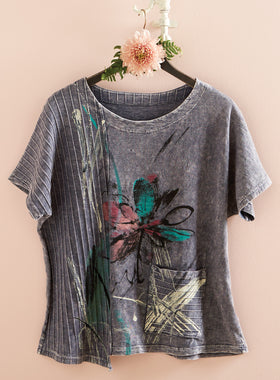 Floralia Pintuck Top - Charcoal Sketch