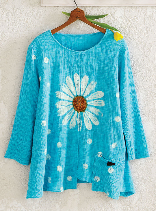 Polka Daisy Cotton Gauze Top