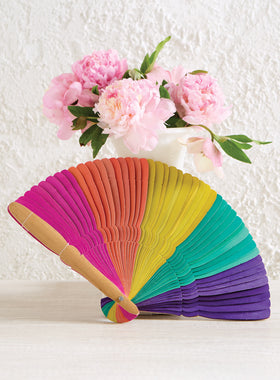 Rainbow Palm Leaf Folding Fan