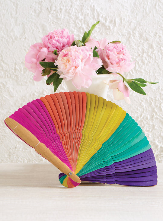 Rainbow Palm Leaf Folding Fan