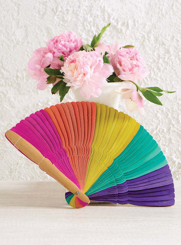 Rainbow Palm Leaf Folding Fan