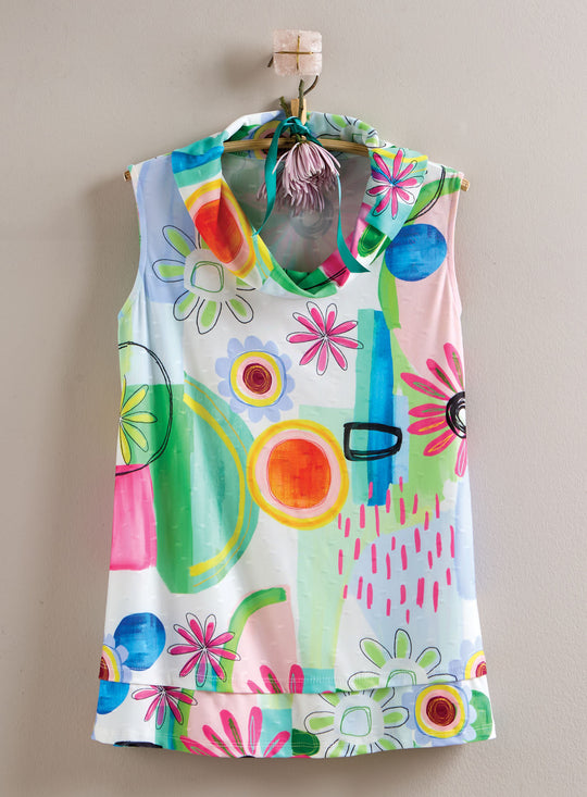 Freehand Floral Dobby Cowl-Neck Tank