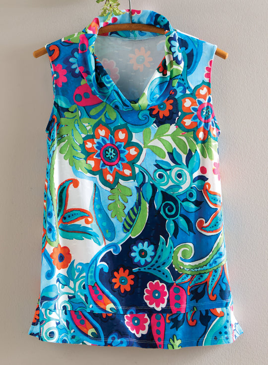 Retro Riviera Dobby Cowl-Neck Tank