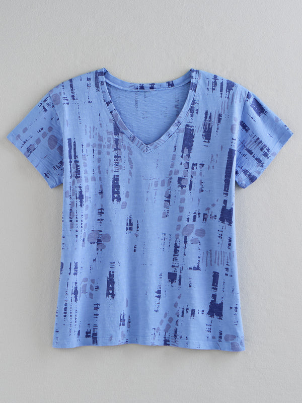 Indigo Imprint V-Neck Tee