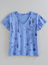 Indigo Imprint V-Neck Tee