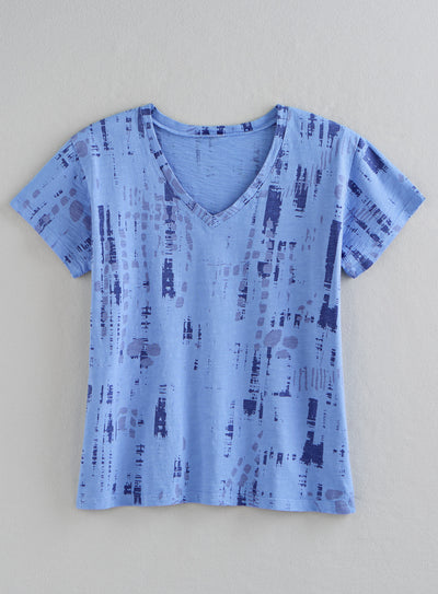 Indigo Imprint V-Neck Tee
