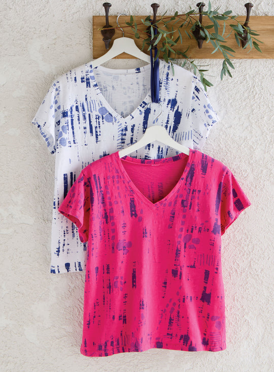 Indigo Imprint V-Neck Tee FINAL SALE (No Returns)