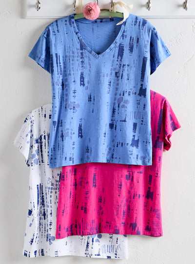 Indigo Imprint V-Neck Tee