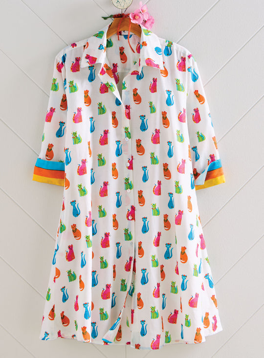 Feline Fancy Cotton Shirtdress