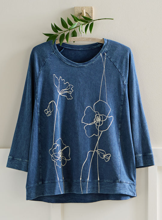 Floral Lines Cotton Raglan Top