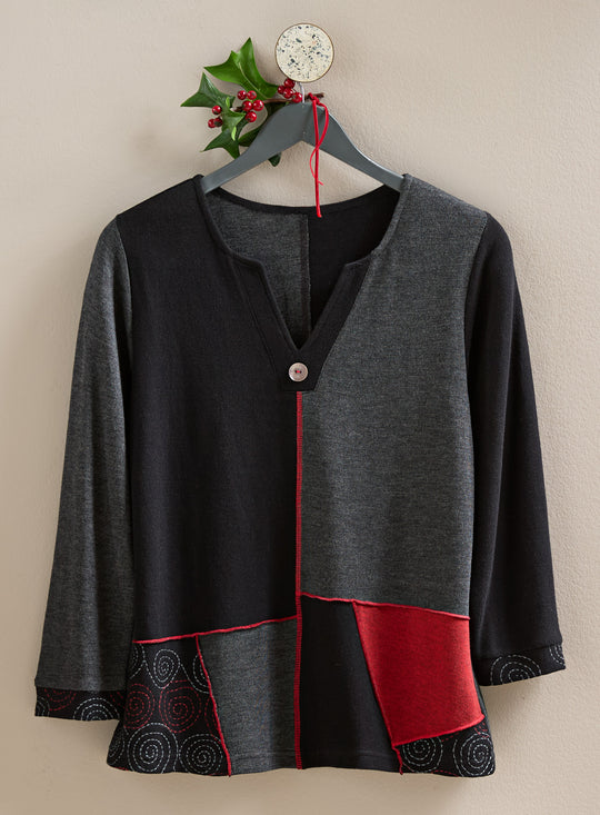 Red Thread Patchwork Top