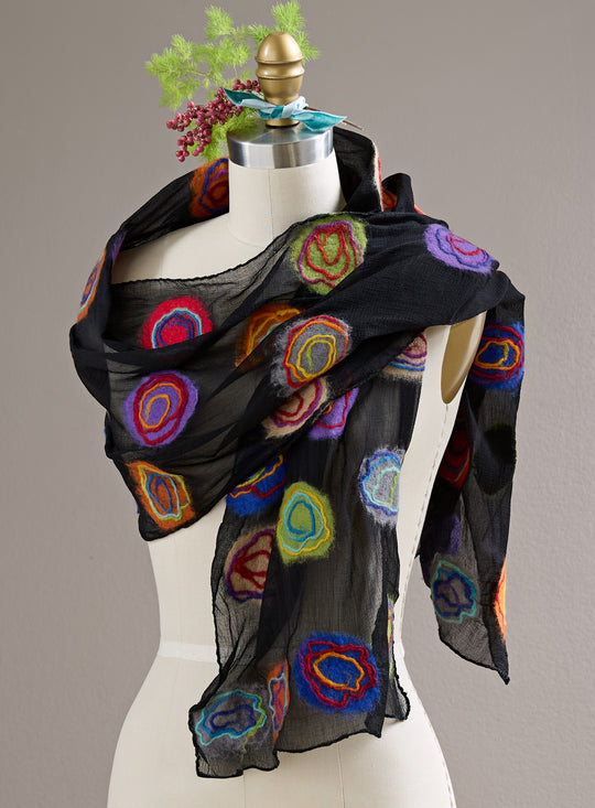 Floating Felt-on-Silk Scarf - Swirls