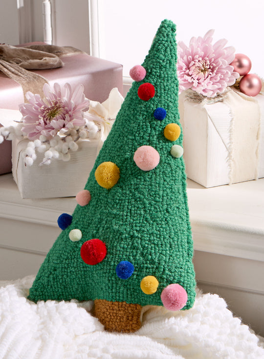 Pom-Pom Tree Hooked Wool Pillow