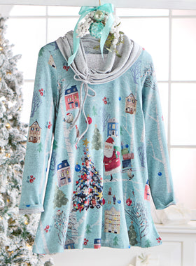 Storybook Santa Cowl-Neck Pullover