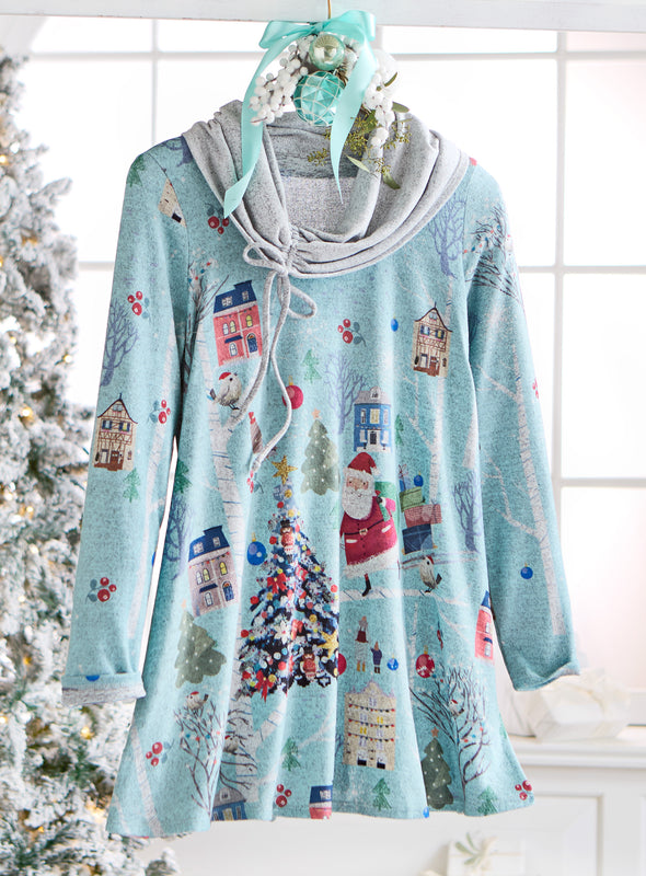 Storybook Santa Cowl-Neck Pullover