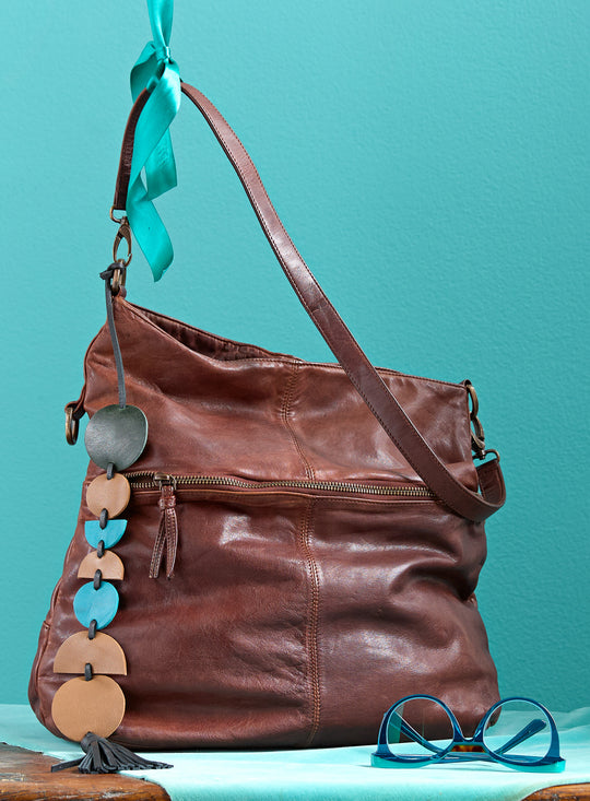 Foldover Leather Hobo Bag