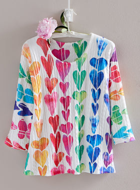 Rainbow Hearts Rib-Knit Top