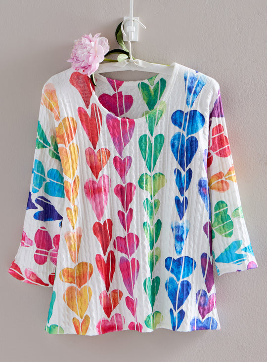 Rainbow Hearts Rib-Knit Top