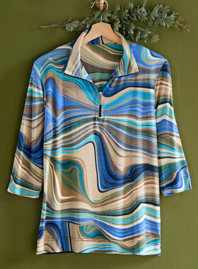 Marbled Swirl Quarter-Zip Top