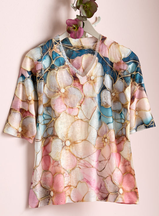 Cloisonné Dogwood V-Neck Top