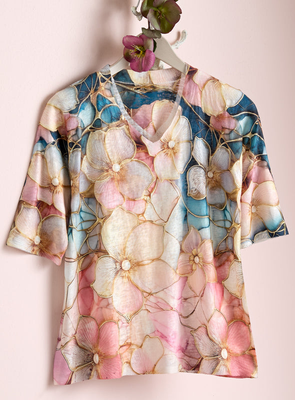 Cloisonné Dogwood V-Neck Top
