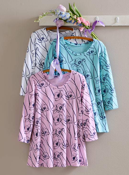 Cotton Comforts Poppy Field 3/4 Sleeve Top