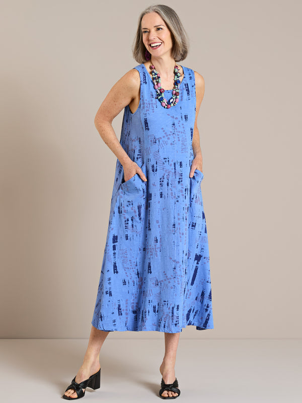 Classic Cotton Sleeveless Tank Dress - Indigo Imprint